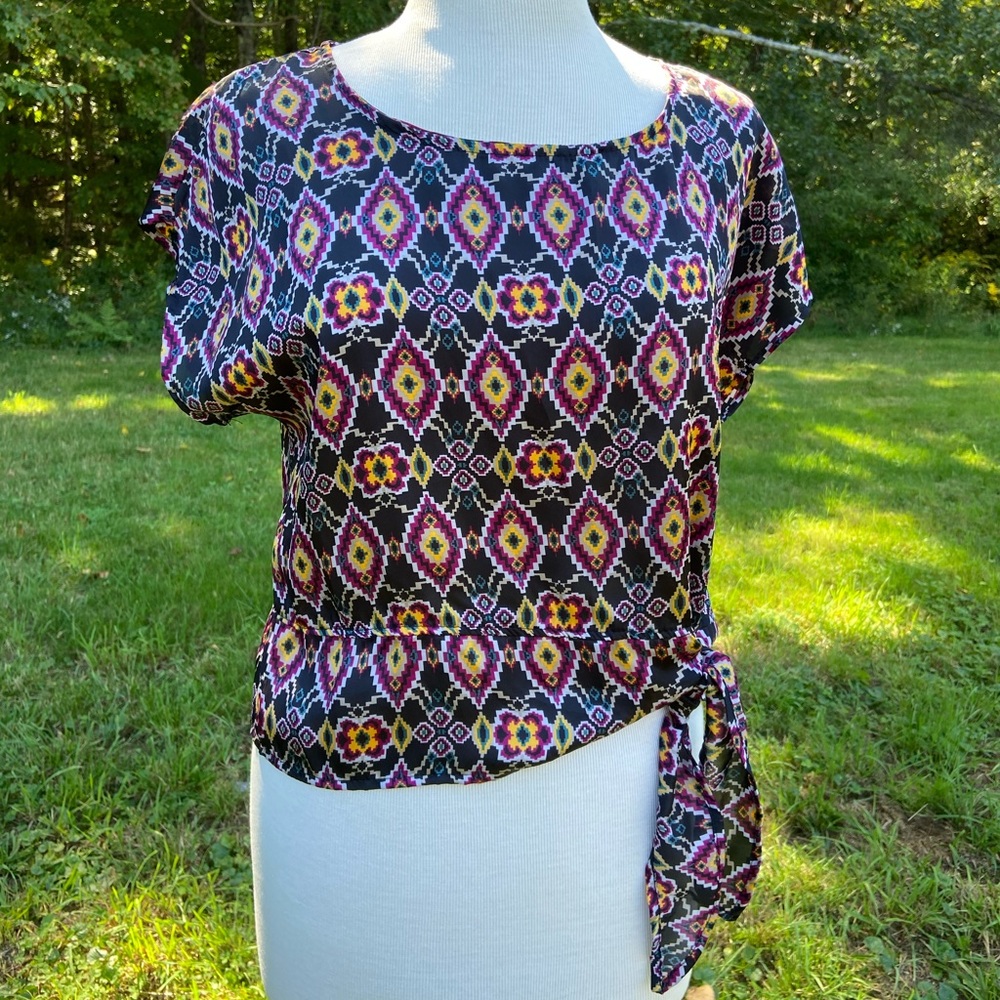 Silky Geometric Print Top